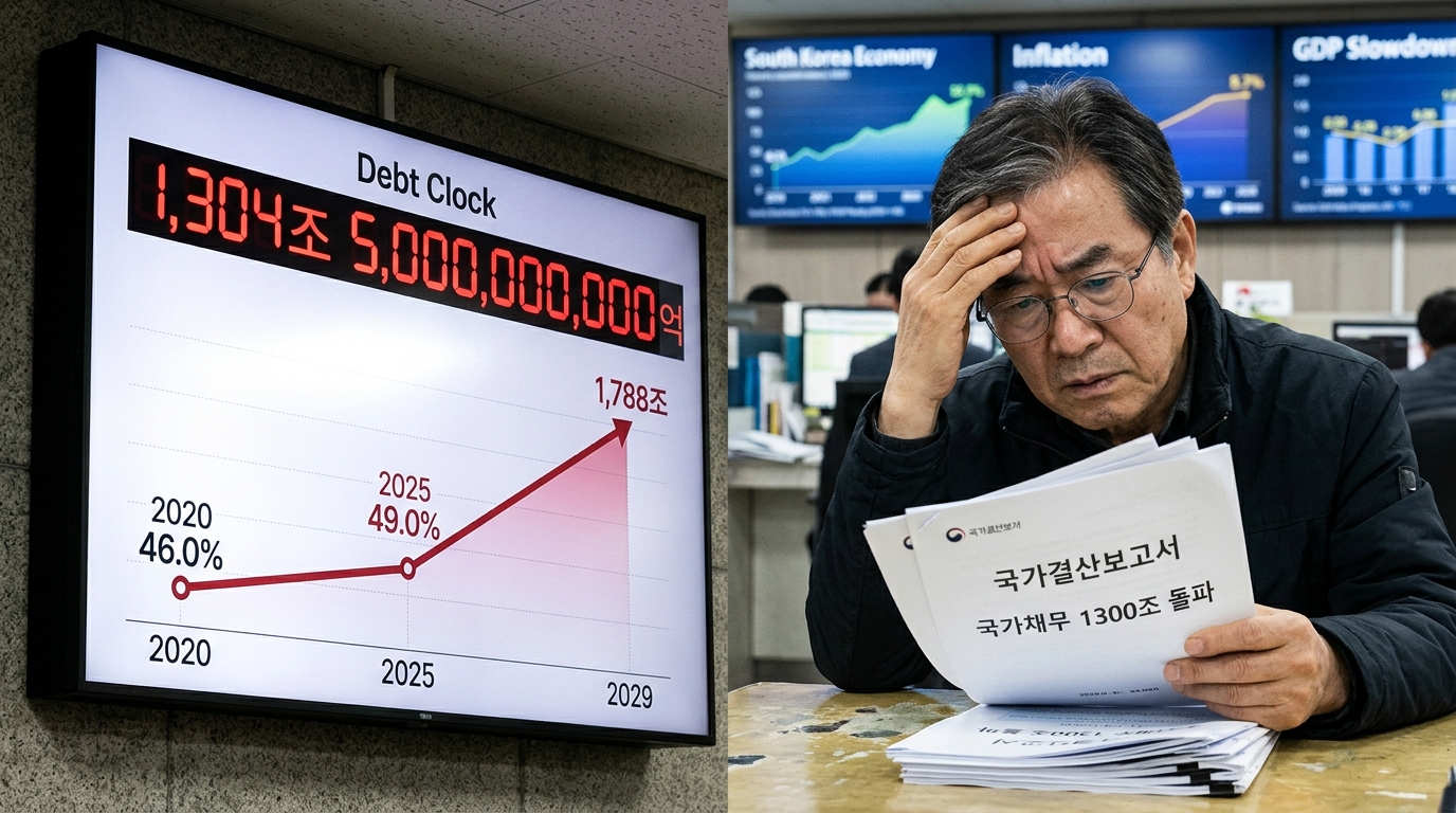 "채무 시계, 멈추지 않는다"… 나라빚 1,300조 돌파, 역대 최대 증가폭 1 AI 생성 썸네일