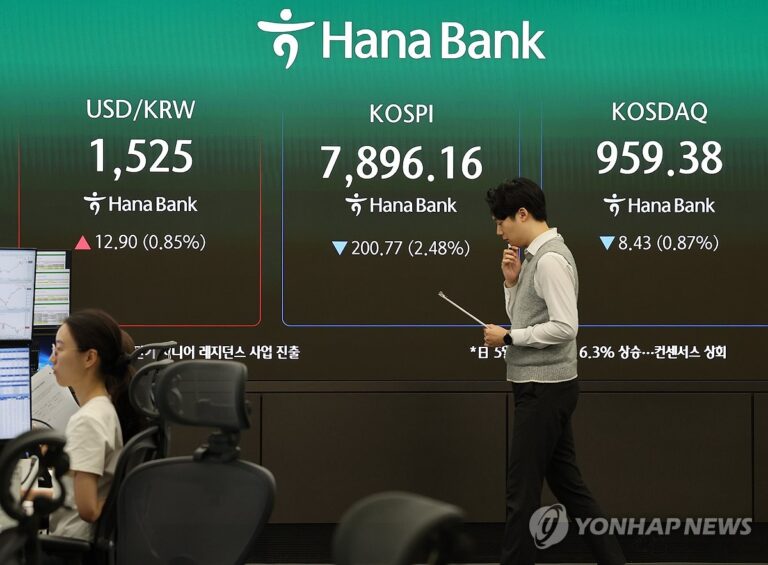 중동 긴장 속 외국인 순매도와 환율 변동을 담은 연합뉴스 금융시장 장면